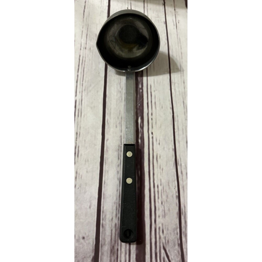 VINTAGE EKCO FORGE STAINLESS KITCHEN LADLE BLACK HANDLE USA KITCHEN UTENSIL